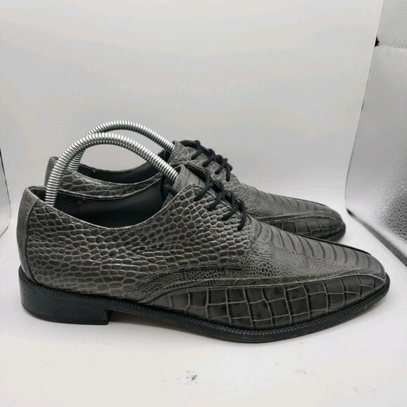 Stacy Adams Mens Gray Leather Crocodile Print Oxford Shoe 8.5 M Pietro 24675 - Picture 1 of 8